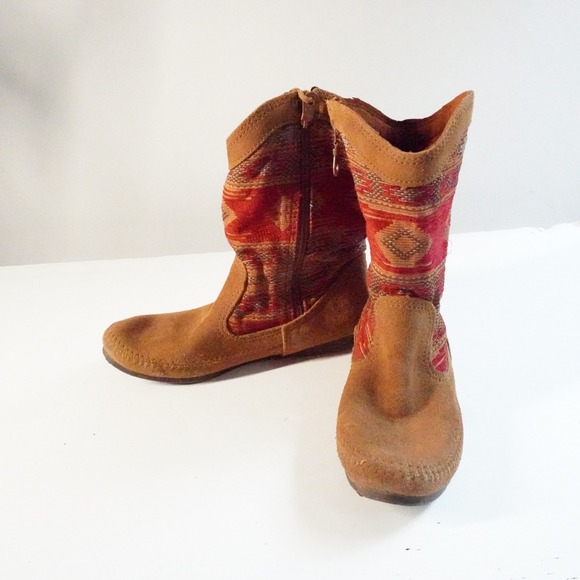 Minnetonka Moccasin Southwest Boot Baja‎ Brown Suede Leather Women 7 Indie Boho - Picture 1 of 8